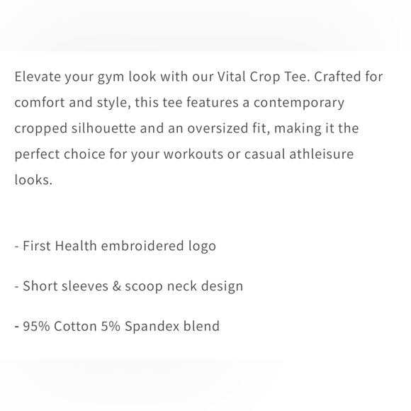 NEW! FIRST HEALTH APPAREL • VITAL CROP TEE - Picture 5 of 5
